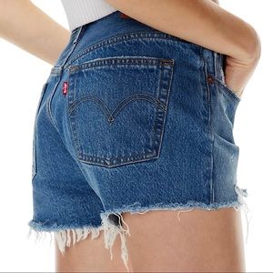 Levi’s 501 Original High Rise Button Fly Distressed Raw Hem Denim Jean Shorts